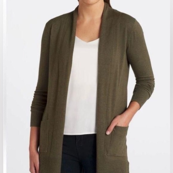 Pink Clover | Olive Green | Open Front Cardigan Sweater with pockets | NWT - Picture 1 of 10